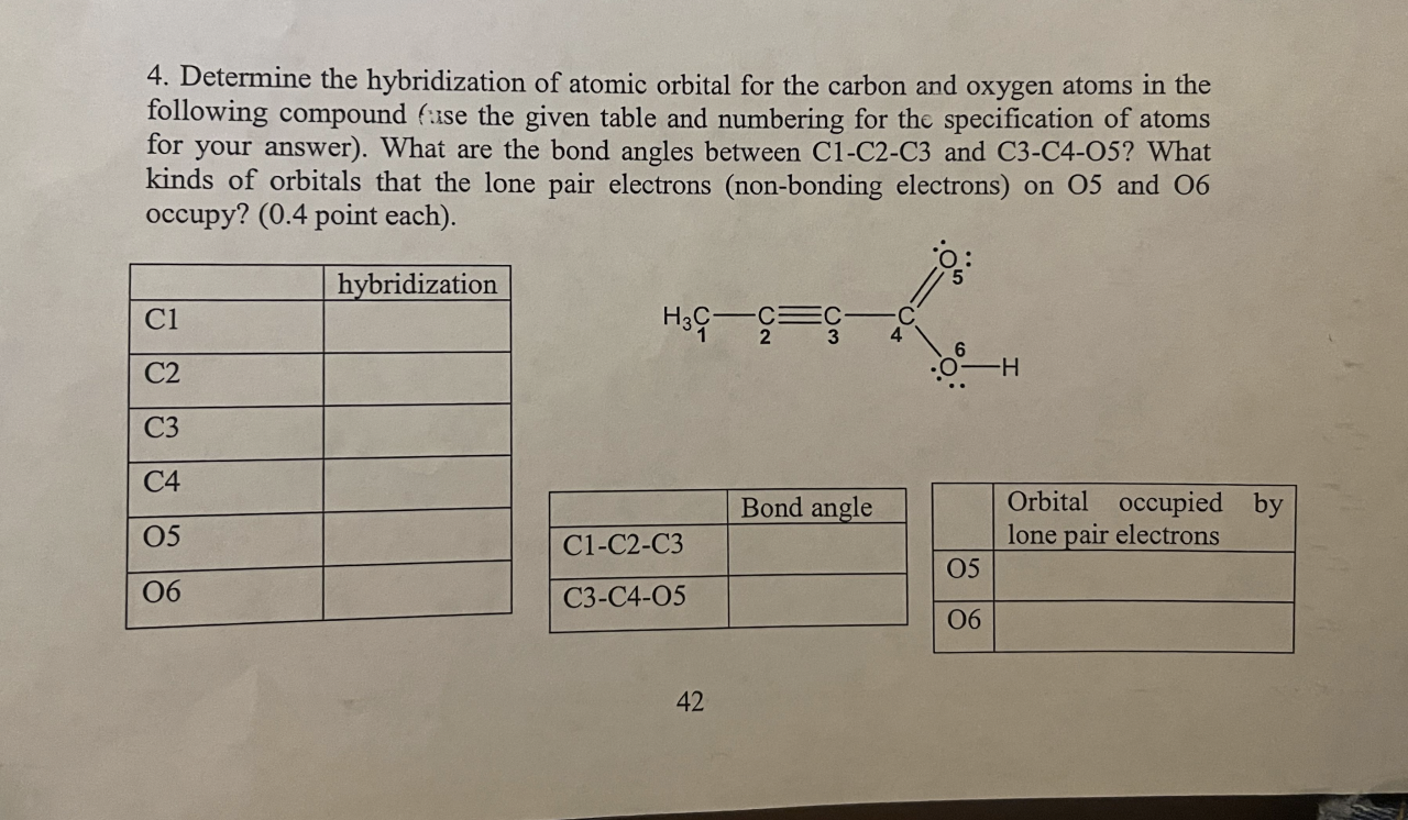 Solved 4. Determine the hybridization of atomic orbital for | Chegg.com