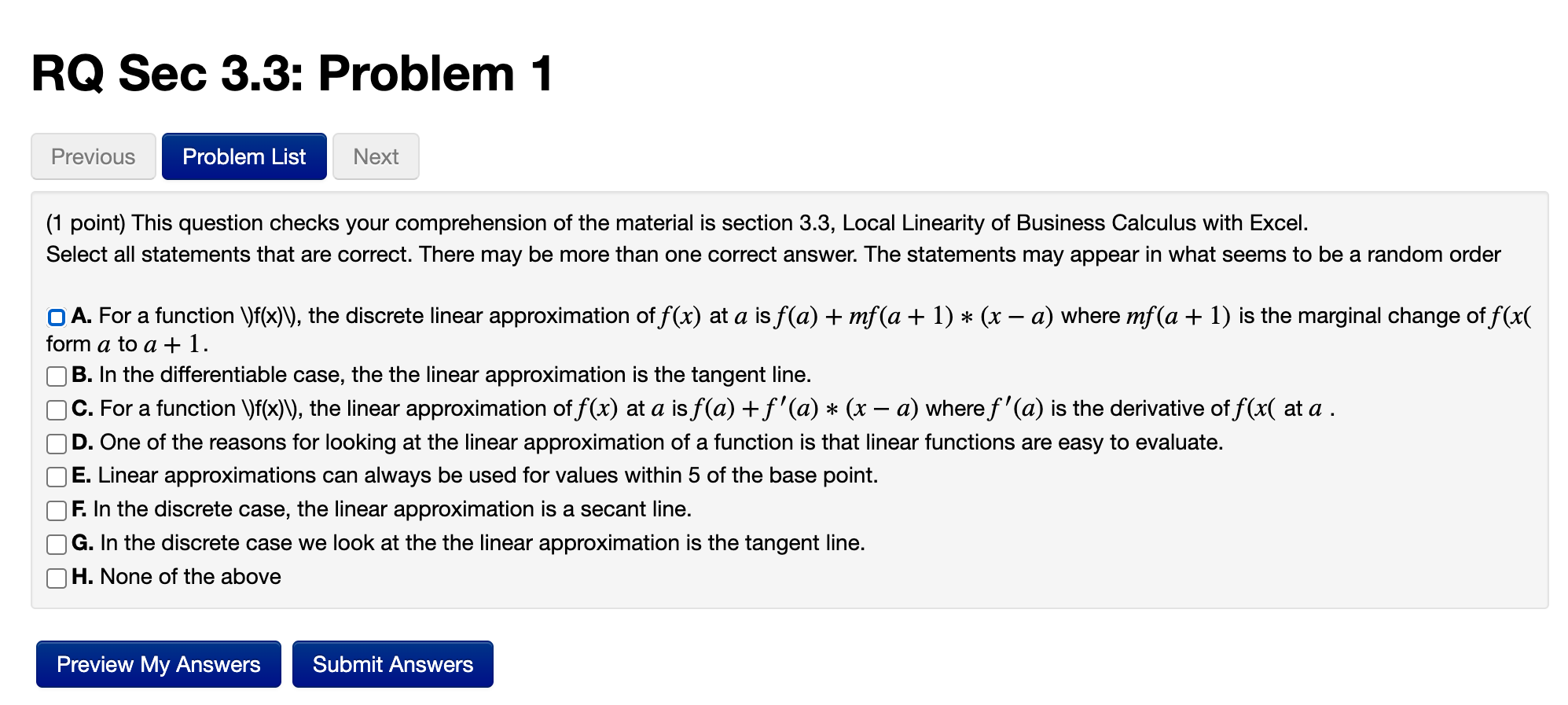 Solved RQ Sec 3.3: Problem 1 Previous Problem List Next (1 | Chegg.com