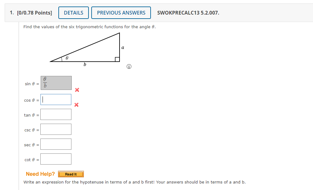 Solved Find the values of the six trigonometric functions | Chegg.com