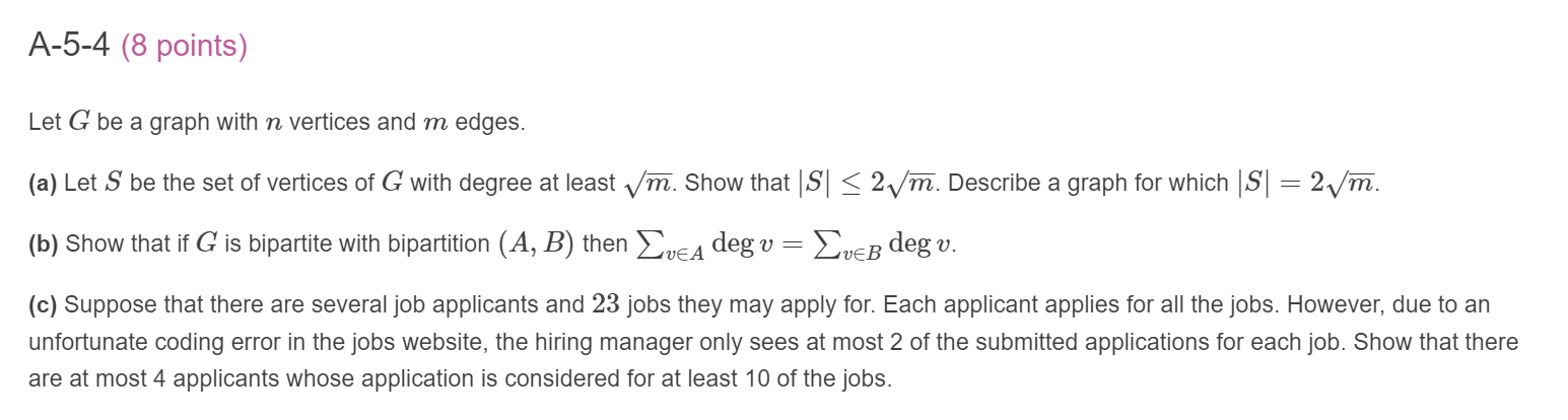 Solved A-5-4 (8 points) Let G be a graph with n vertices and | Chegg.com