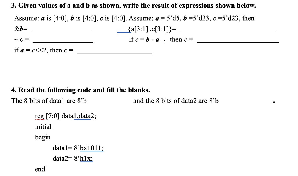 Solved 3. Given Values Of A And B As Shown, Write The Result | Chegg.com