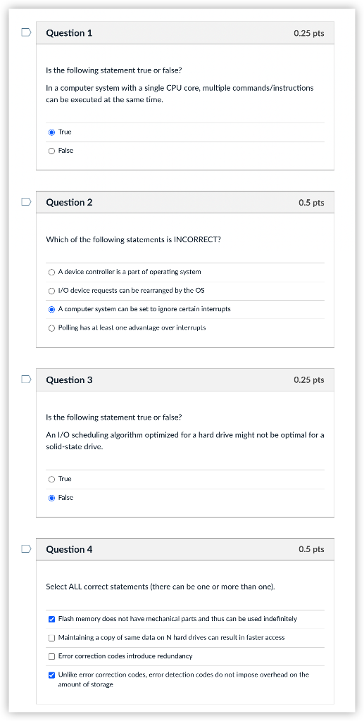 Solved Question 1 0.25 pts Is the following statement true | Chegg.com