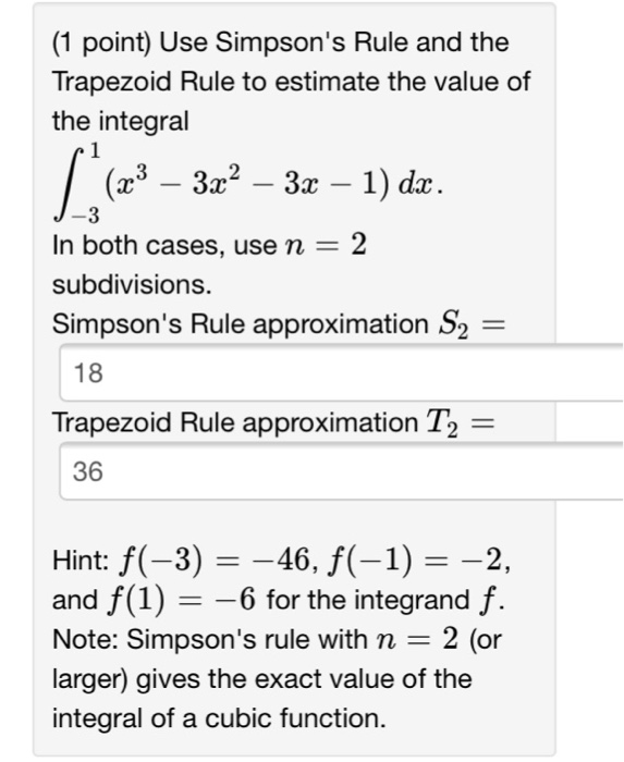 Solved (1 Point) Use Simpson's Rule And The Trapezoid Rule | Chegg.com