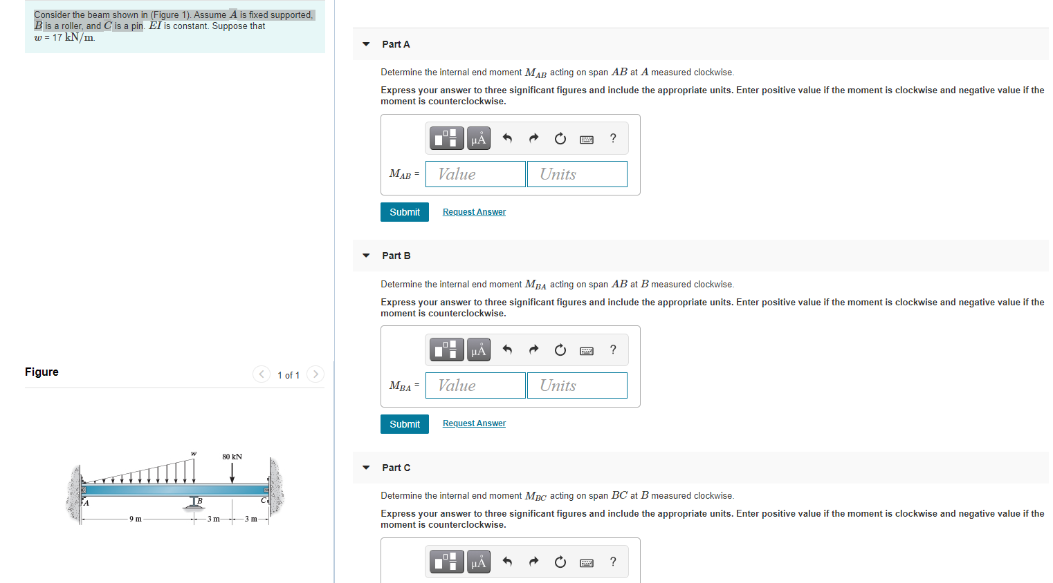 Solved Consider the beam shown in (Figure 1). Assume A is | Chegg.com