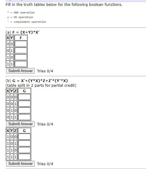 Solved Fill in the truth tables below for the following | Chegg.com