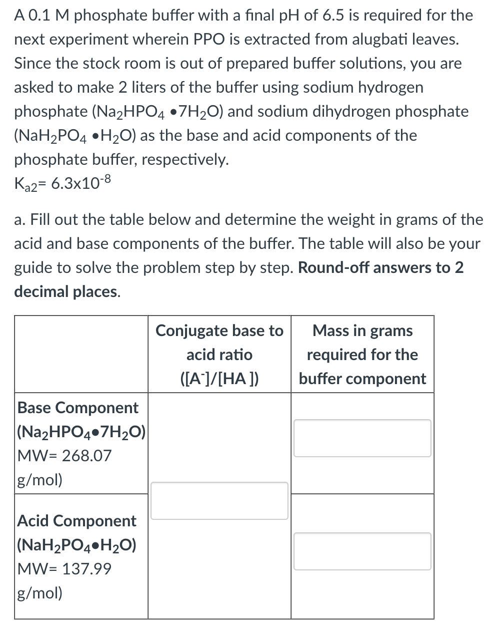 Solved A 0.1 M phosphate buffer with a final pH of 6.5 is | Chegg.com