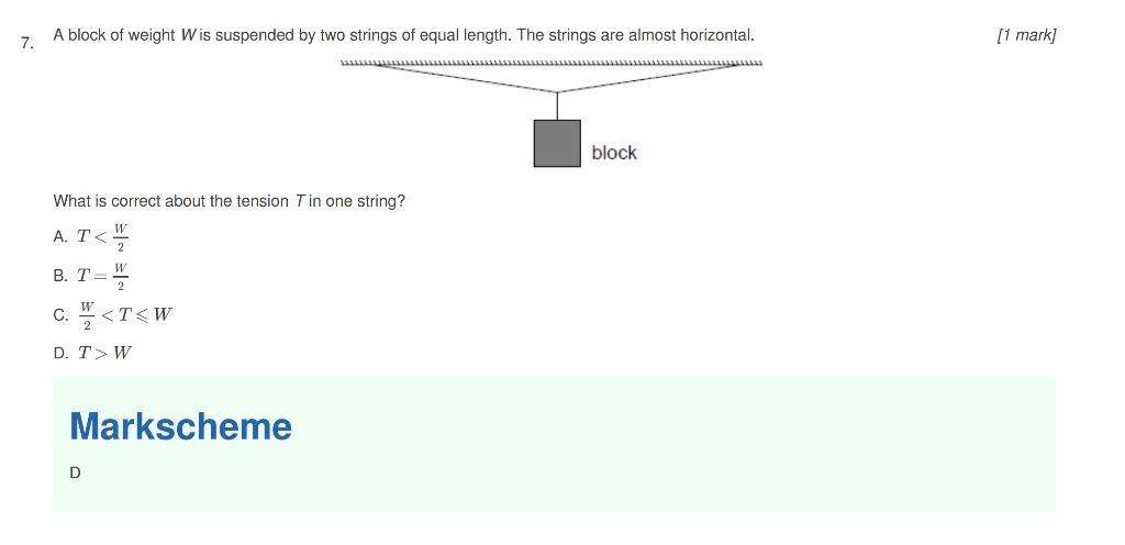 Solved 7 A Block Of Weight Wis Suspended By Two Strings O Chegg Com