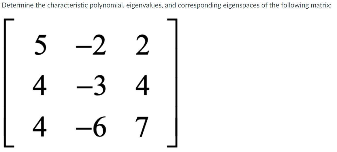 Solved Determine the characteristic polynomial, eigenvalues, | Chegg.com