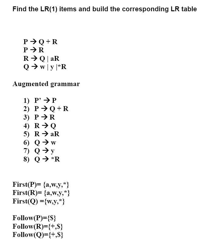 Solved Find the LR(1) items and build the corresponding LR | Chegg.com