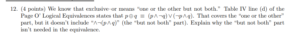 Solved 12. (4 points) We know that exclusive-or means 
