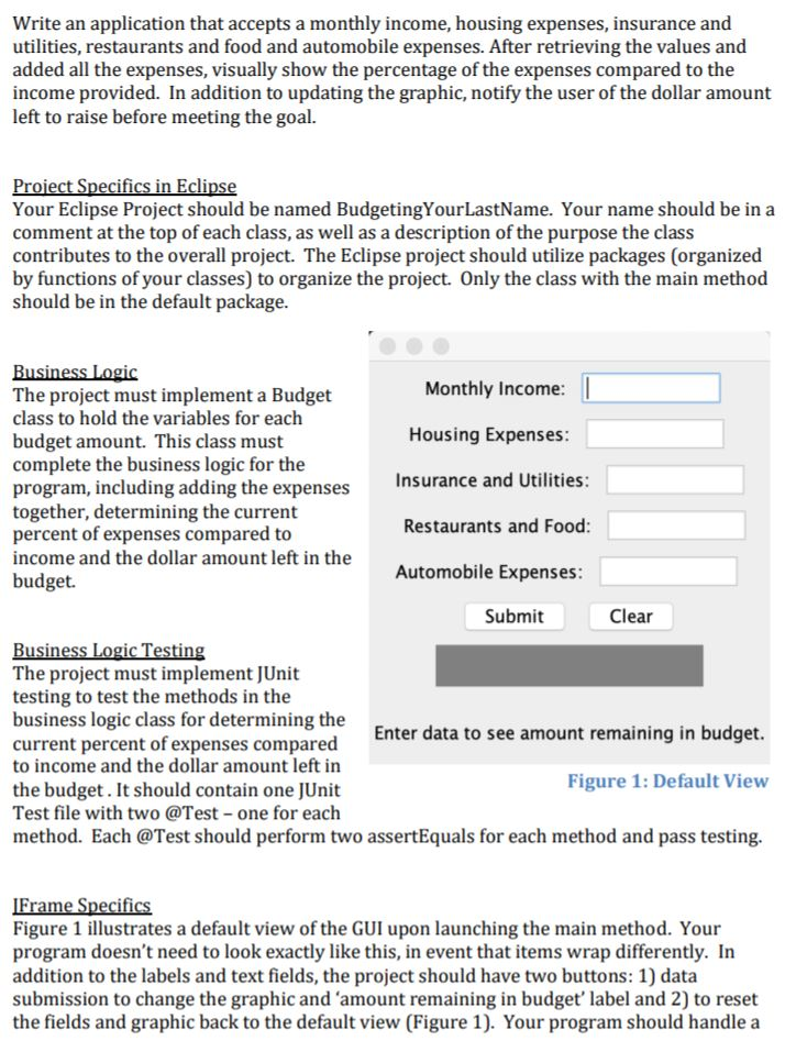 In JAVA language create a GUI for Budgeting | Chegg.com