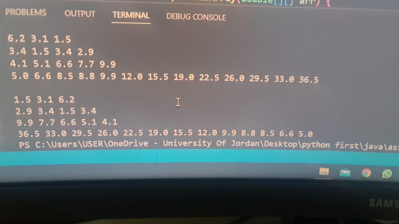 Solved PROBLEMS OUTPUT TERMINAL DEBUG CONSOLE 6.2 3.1 1.5 | Chegg.com