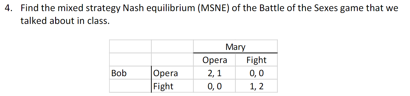 Solved Find The Mixed Strategy Nash Equilibrium (MSNE) Of | Chegg.com