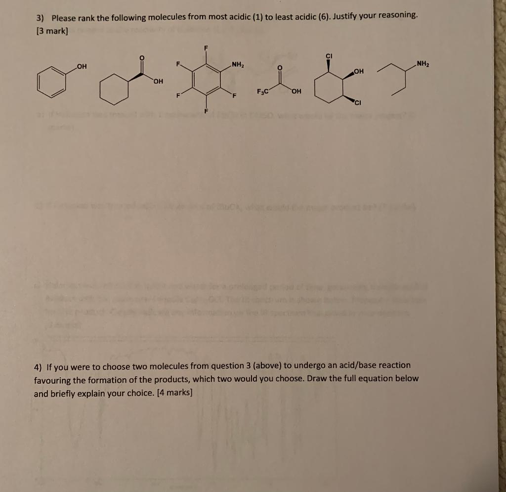 Solved 3) Please rank the following molecules from most | Chegg.com