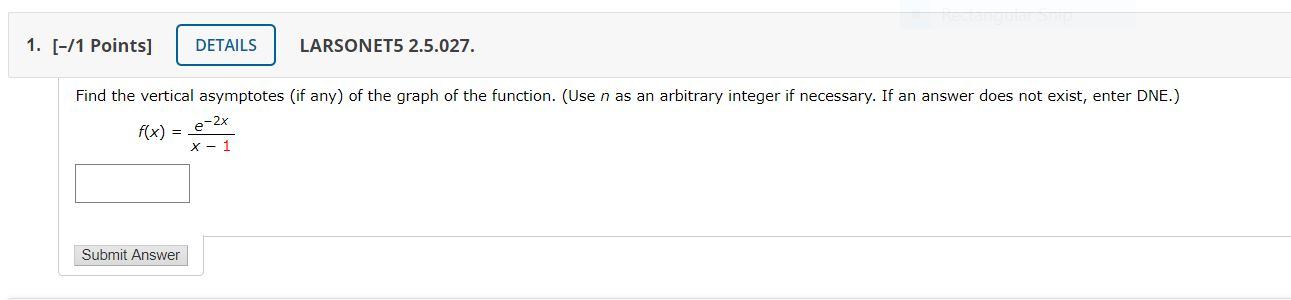 Solved 1. [-/1 Points] DETAILS LARSONET5 2.5.027. Find the | Chegg.com