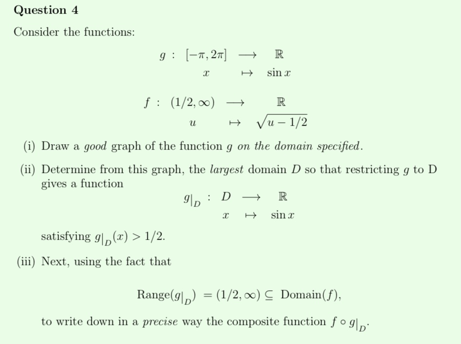 Question 4 Consider The Functions G 1 2 R Chegg Com