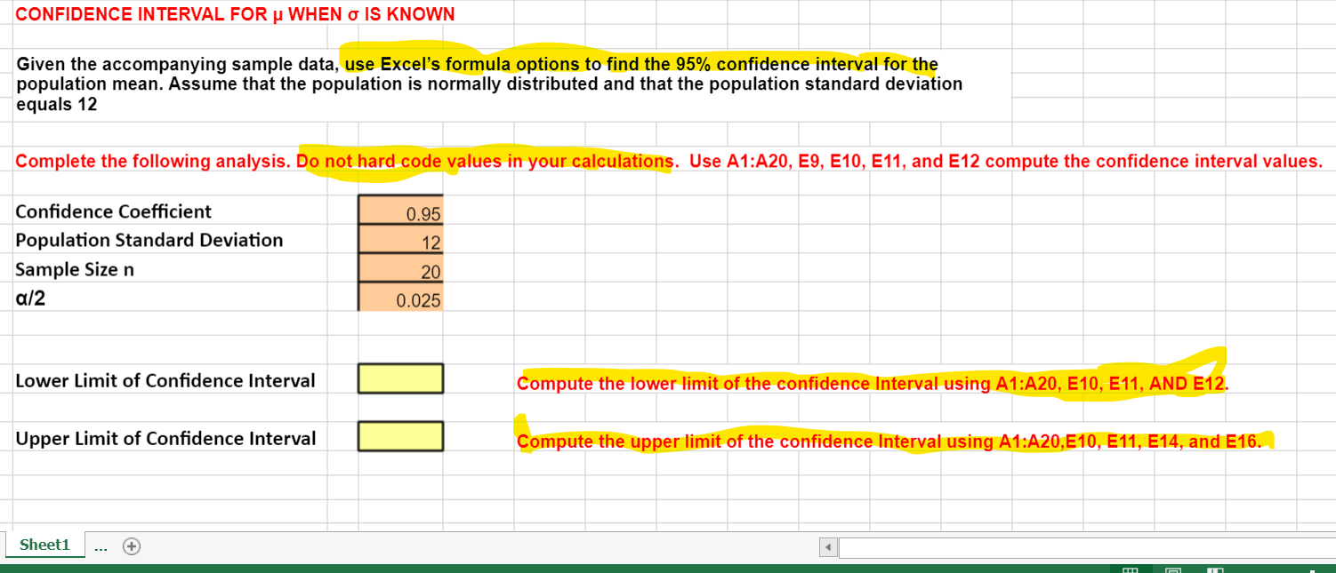 Solved Given the accompanying sample data, use Excel's | Chegg.com
