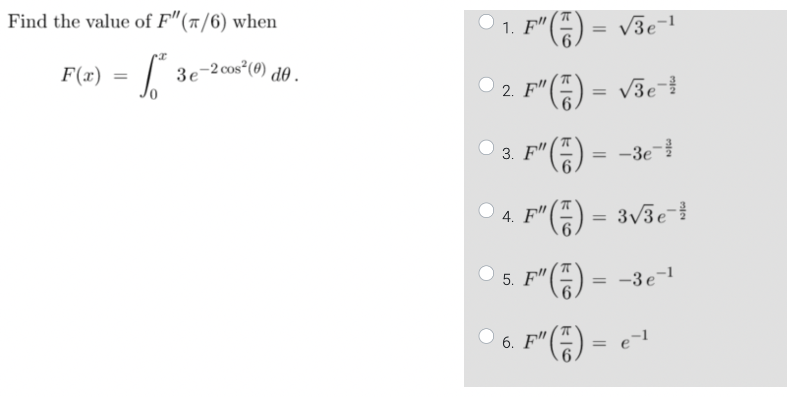 Solved Find the value of F′′(π/6) when | Chegg.com
