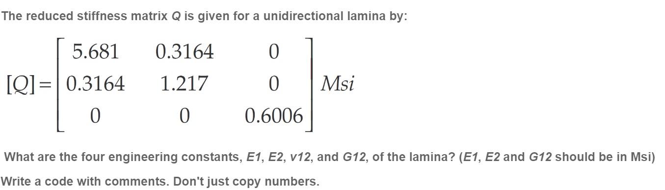 Solved The Reduced Stiffness Matrix Q Is Given For A | Chegg.com