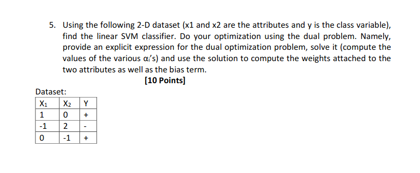5. Using the following 2-D dataset (x1 and x2 are the | Chegg.com