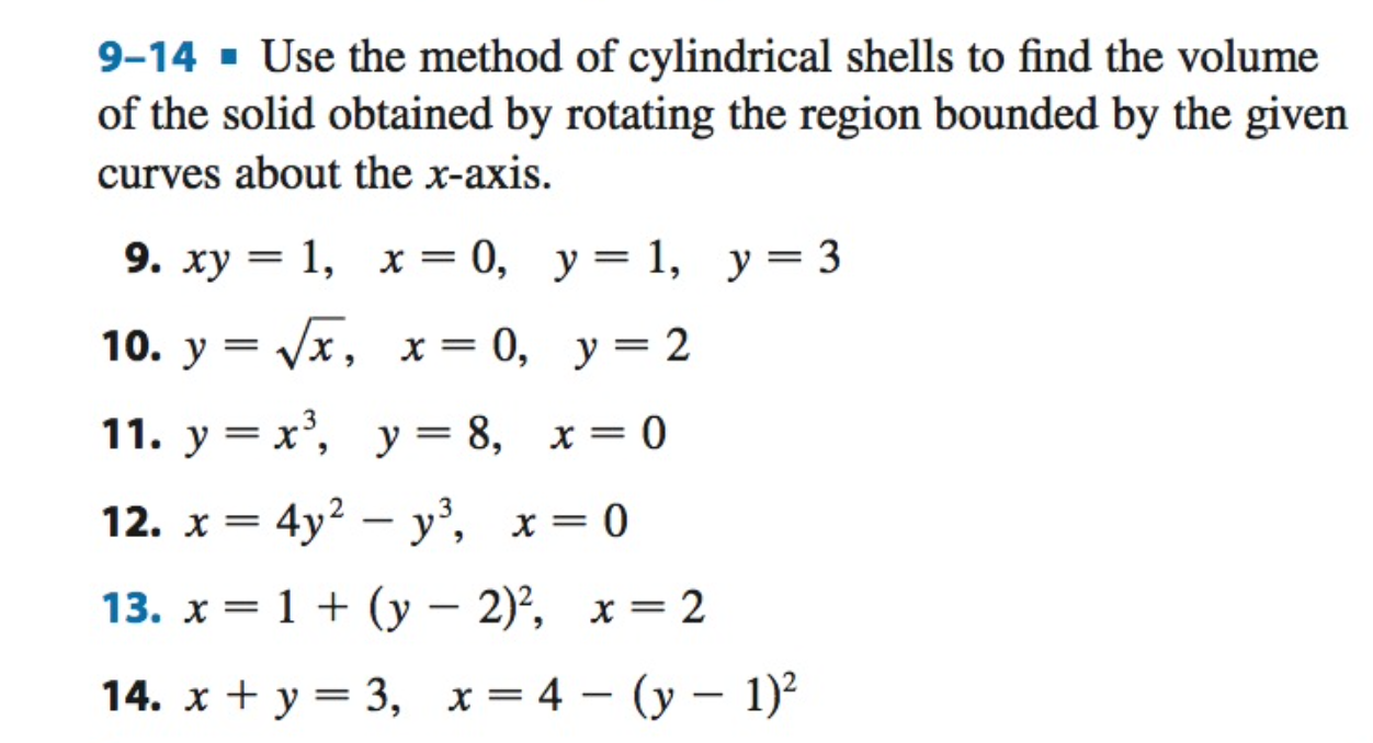 Solved 9-14 . Use the method of cylindrical shells to find | Chegg.com