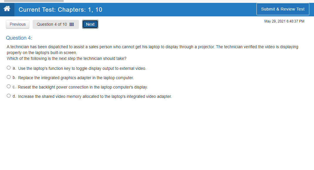 Solved Current Test Chapters 1, 10 Submit & Review Test