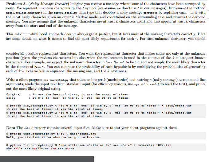 Solved Problem 3. (Noisy Message Decoder) Imagine you | Chegg.com
