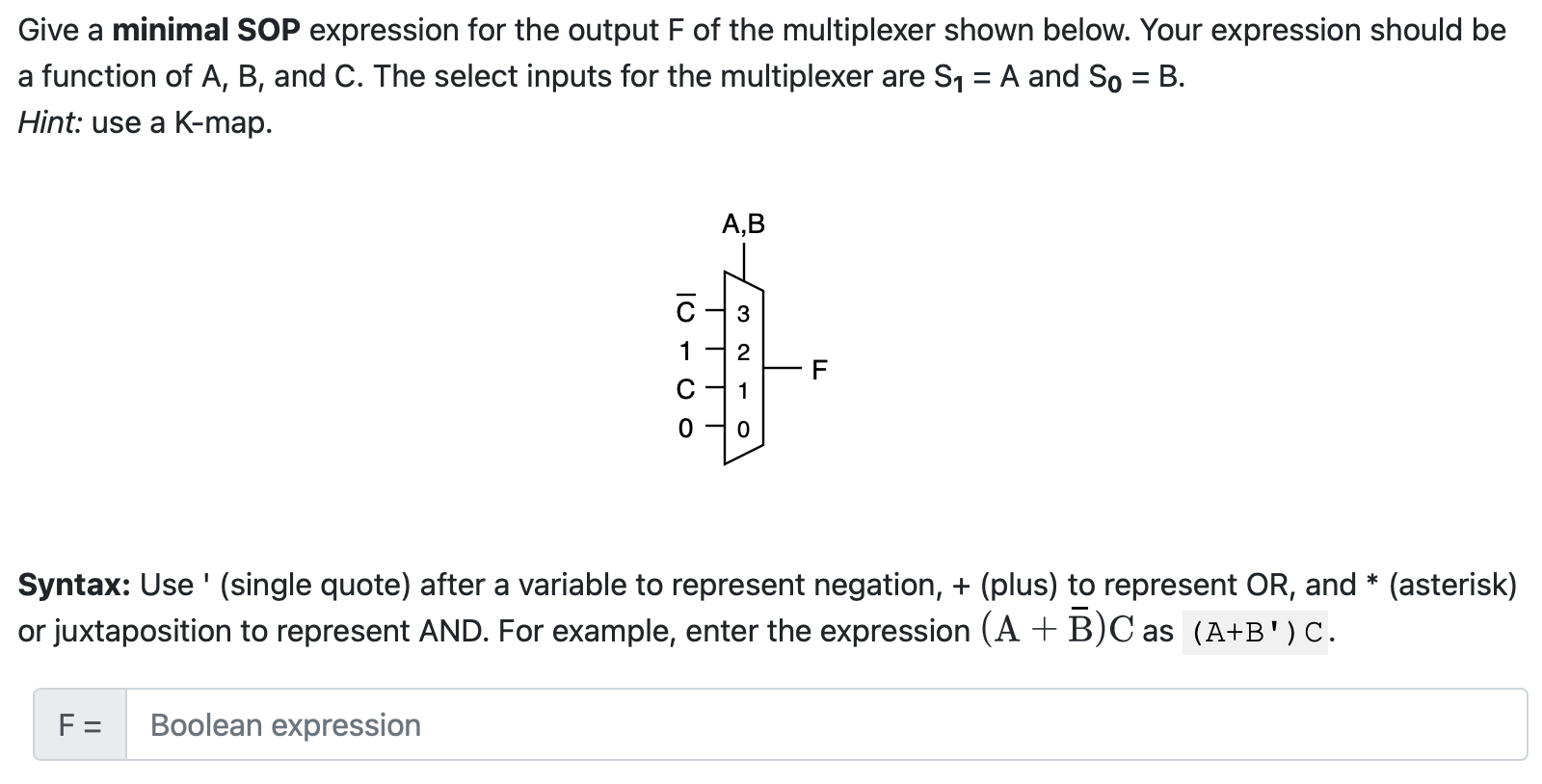 Solved Give a minimal SOP expression for the output F of the | Chegg.com