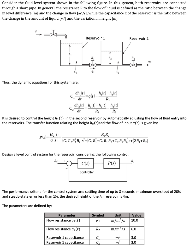 Solved Consider the fluid level system shown in the | Chegg.com