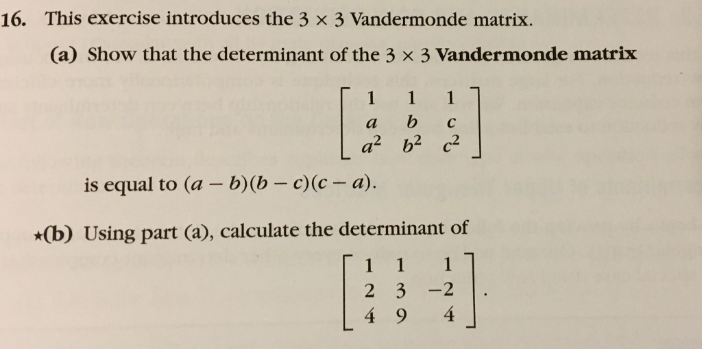 Solved 16. This exercise introduces the 3 x 3 Vandermonde | Chegg.com