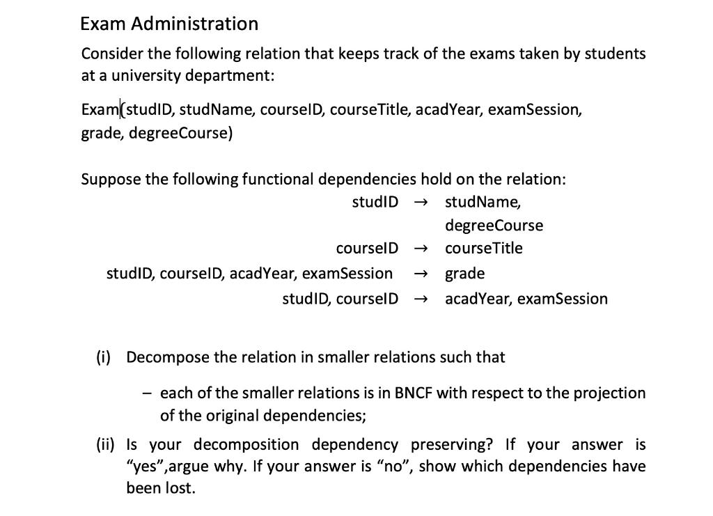 Solved Exam Administration Consider the following relation | Chegg.com