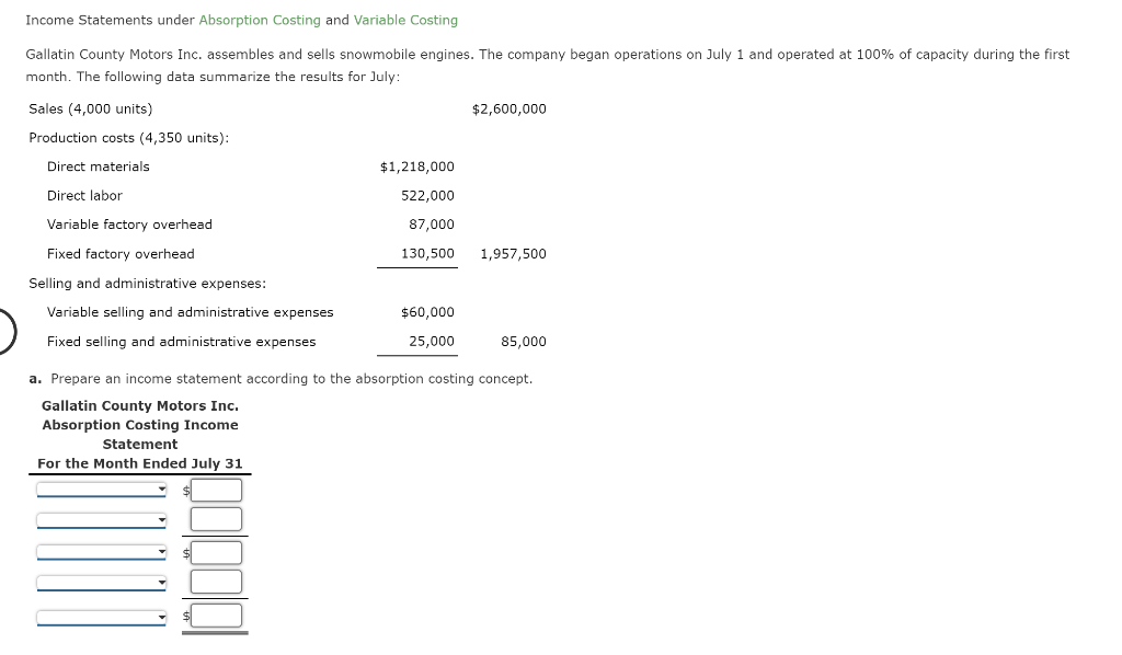 Solved Income Statements Under Absorption Costing And 8059