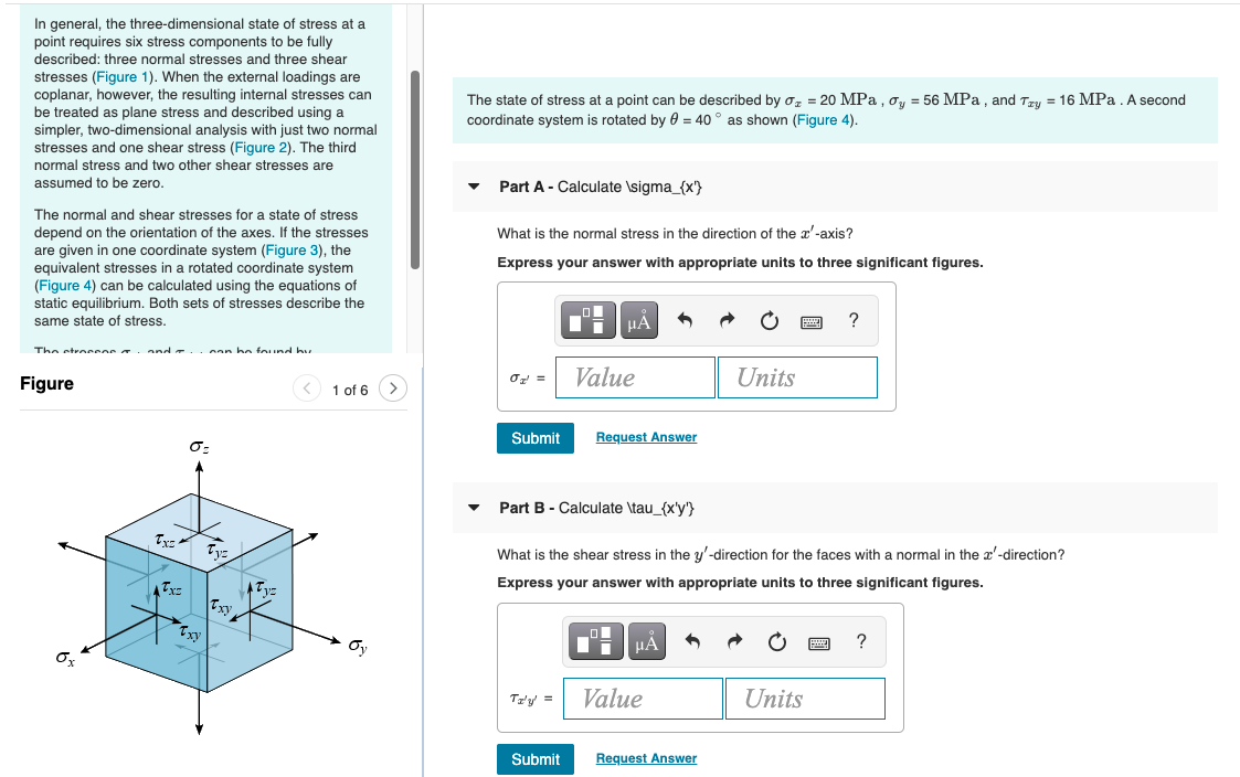 Solved In general, the three-dimensional state of stress at | Chegg.com
