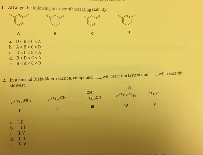 Solved Arrange The Following In Order Of Increasing | Chegg.com