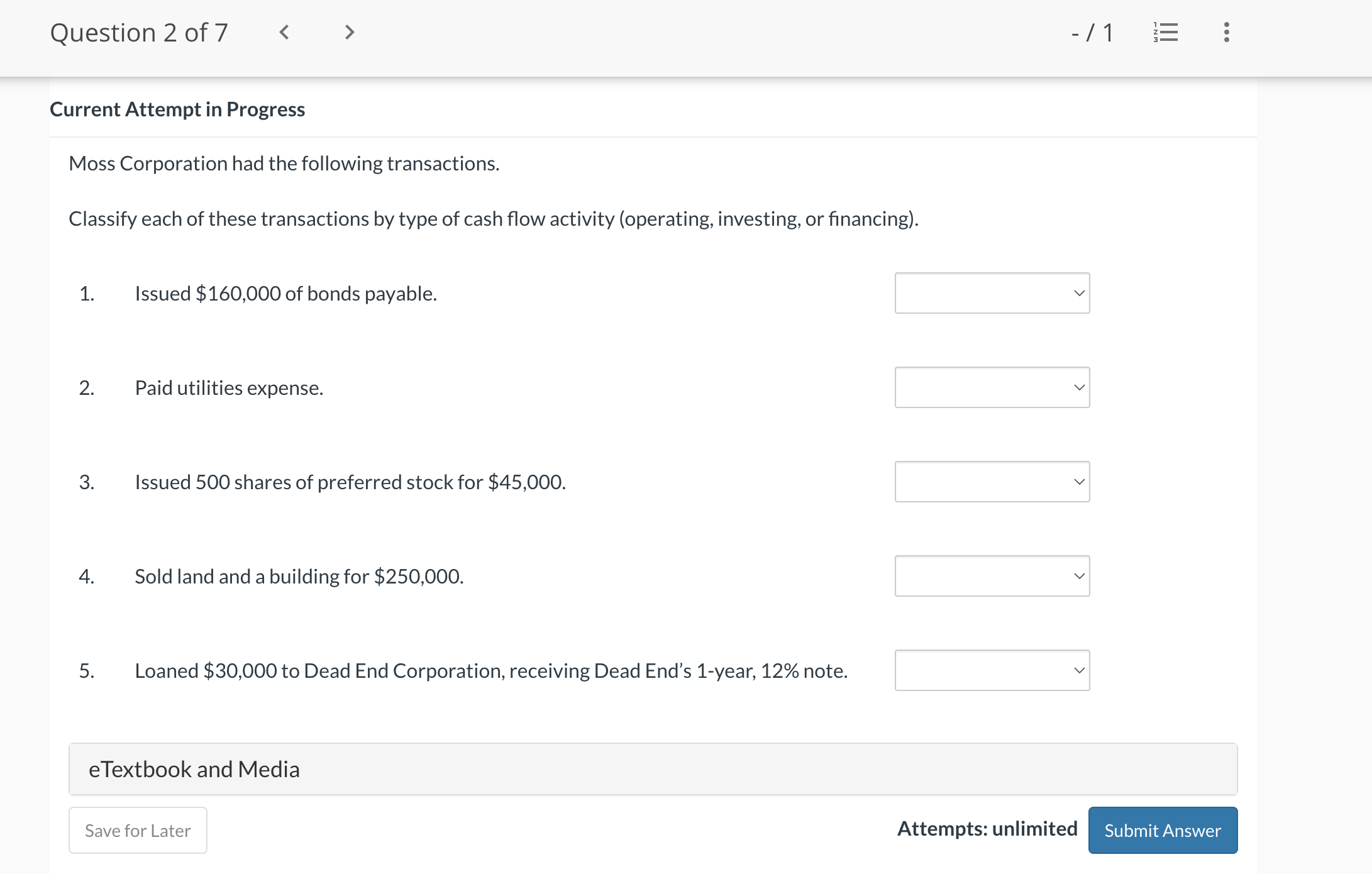 Solved Moss Corporation had the following transactions. | Chegg.com
