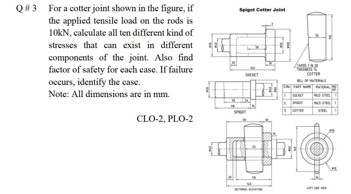 Solved Spigot Cotter Joint 55 Q 3 For a cotter joint shown