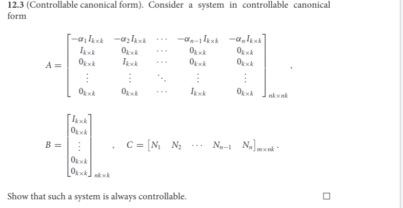 Solved 12.3 (Controllable canonical form). Consider a system | Chegg.com