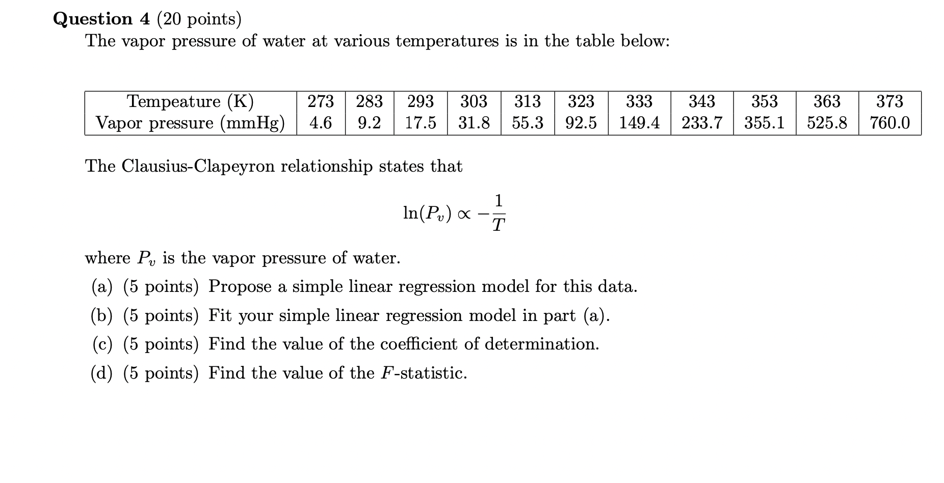 Solved Question Points The Vapor Pressure Of Water At Chegg Com