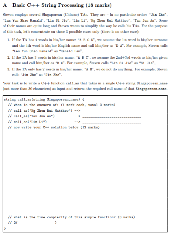 Solved A Basic C++ String Processing (18 marks) Steven | Chegg.com