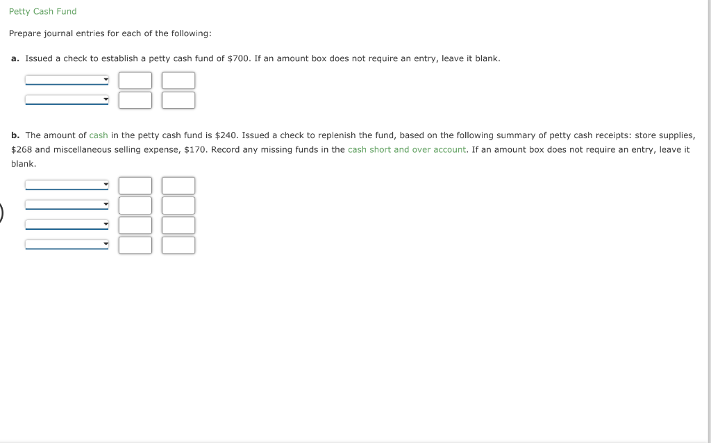 Solved Petty Cash Fund Prepare journal entries for each of | Chegg.com