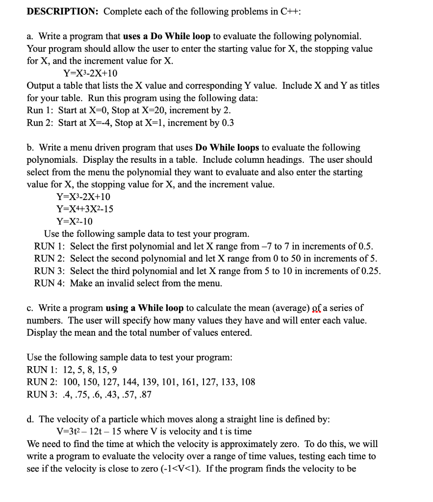 Solved DESCRIPTION: Complete each of the following problems | Chegg.com
