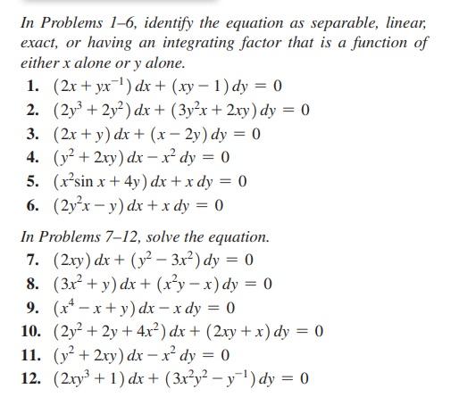 Solved In Problems 1-6, identify the equation as separable, | Chegg.com