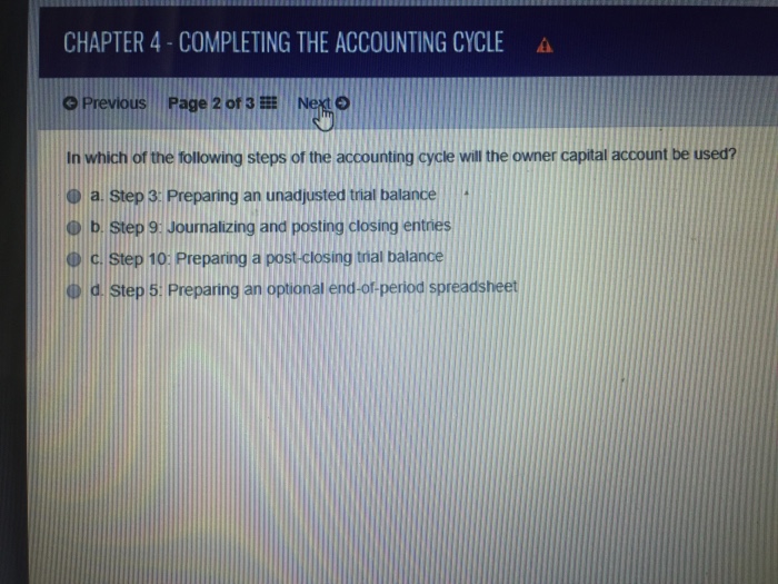 Solved CHAPTER 4-COMPLETING THE ACCOUNTING CYCLE A Previous | Chegg.com