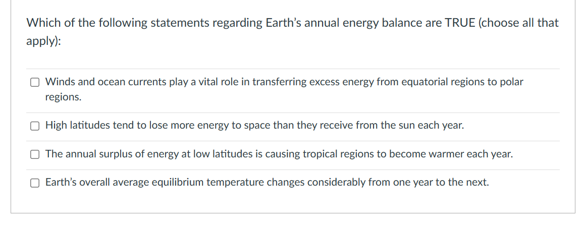 Solved Which Of The Following Statements Regarding Earth's | Chegg.com