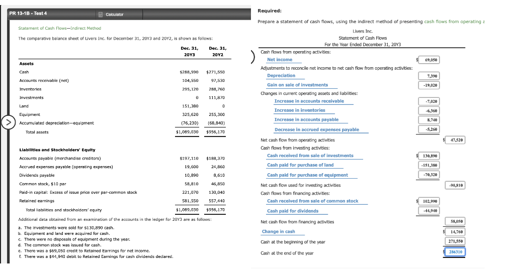 Solved Prepare A Statement Of Cash Flows Using Indirect