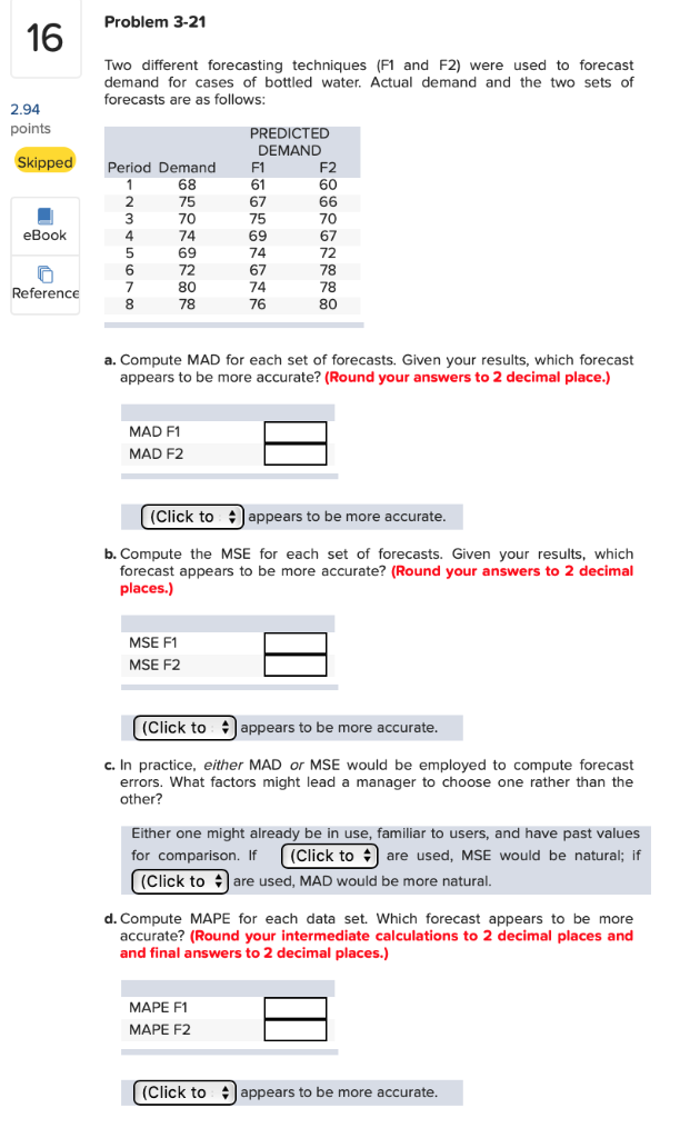 Solved Problem 3-21 Two Different Forecasting Techniques (F1 | Chegg.com