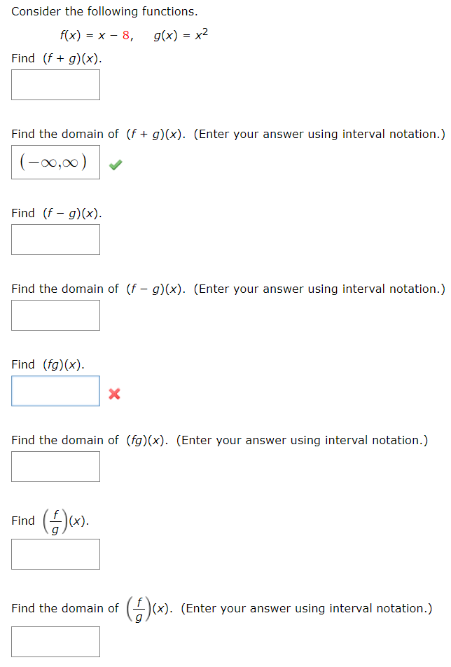 Consider The Following Functions F X X 8 G X X2 Chegg Com