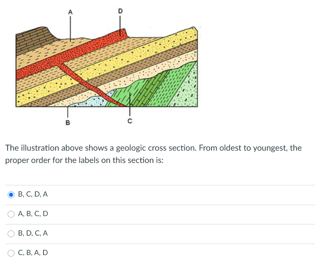 Solved В с The illustration above shows a geologic cross | Chegg.com