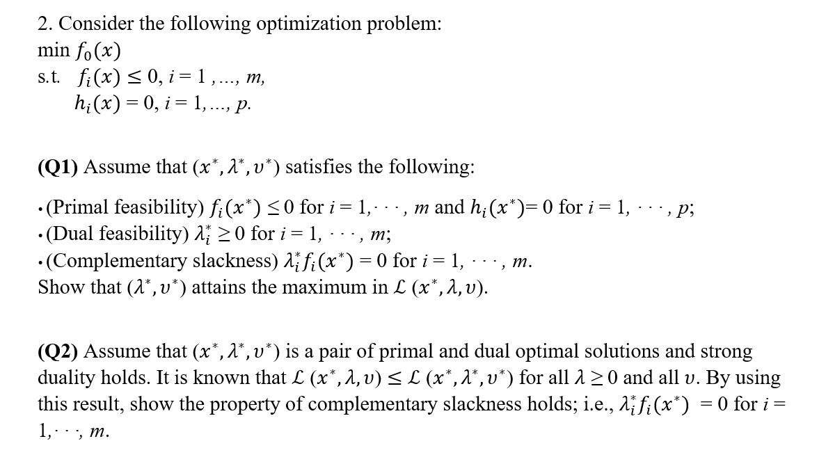 2. Consider The Following Optimization Problem: Min | Chegg.com