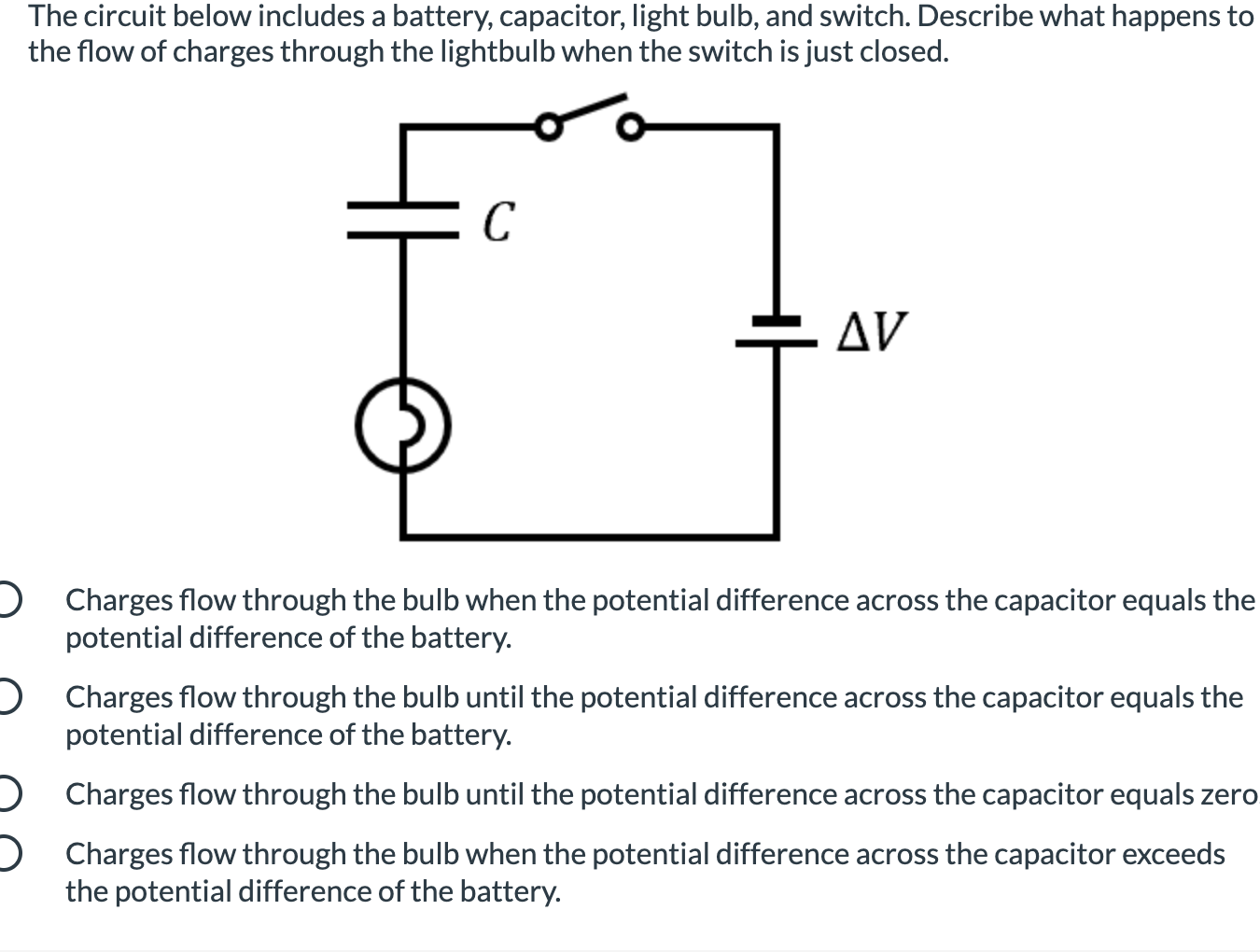 Solved The circuit below includes a battery, capacitor,